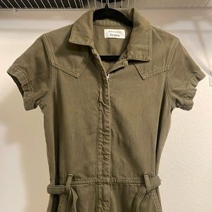 reformation olive green jean jumpsuit